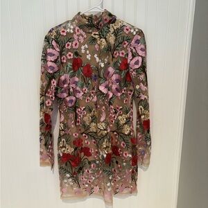 Fashion Nova Size Medium Floral Embroidered Long Sleeve Dress